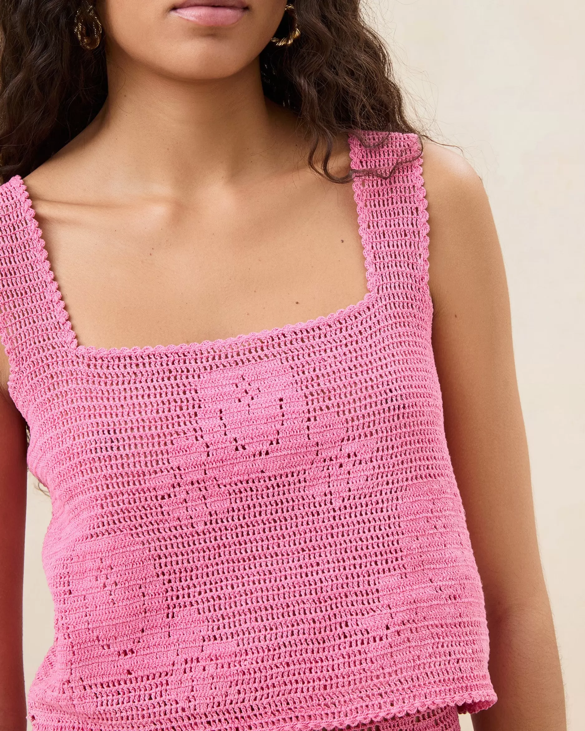 Loeffler Randall Aurelie Rose Crochet Sleeveless Top