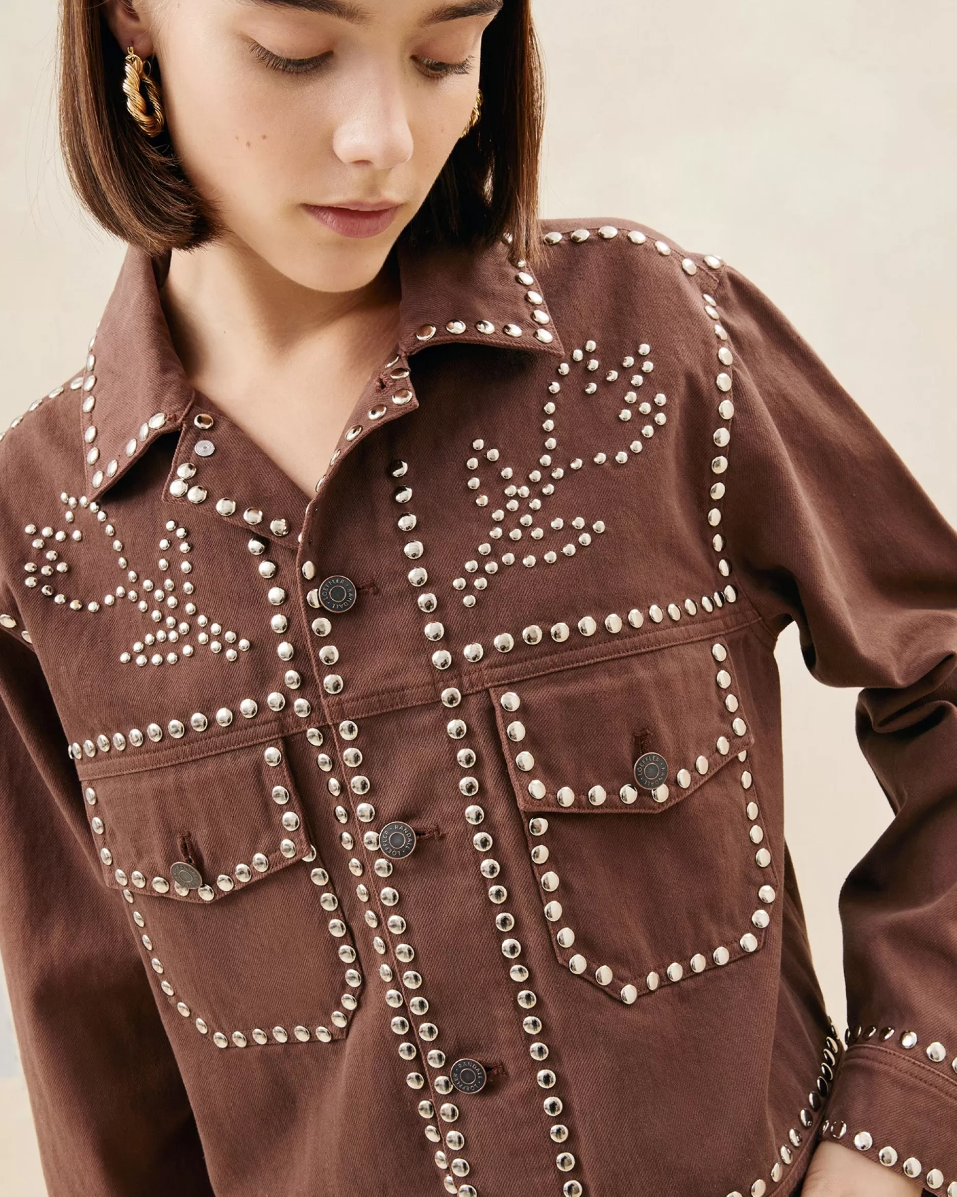 Loeffler Randall Elijah Espresso Studded Denim Jacket