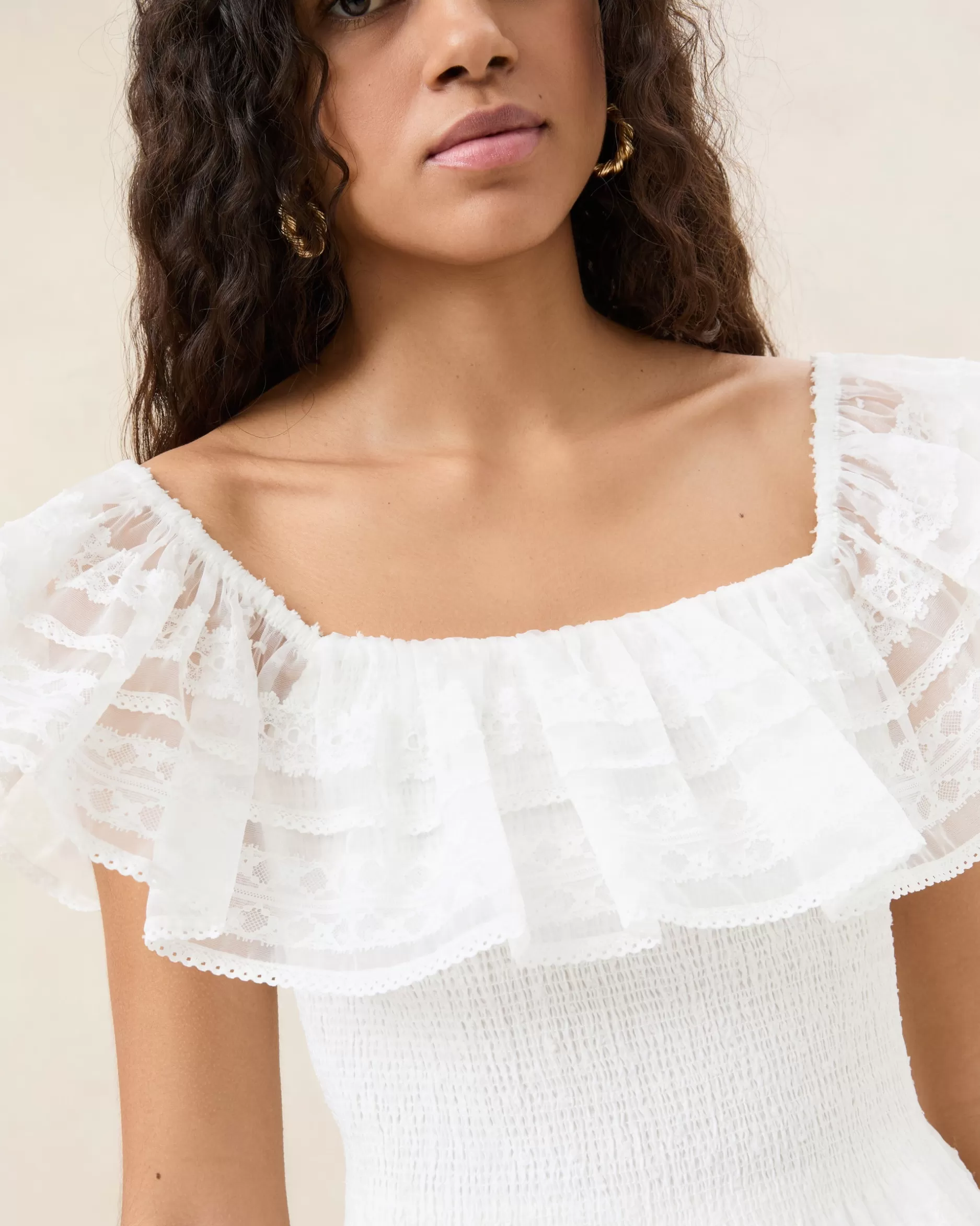 Loeffler Randall Layla Cream Ruffle Sleeveless Blouse