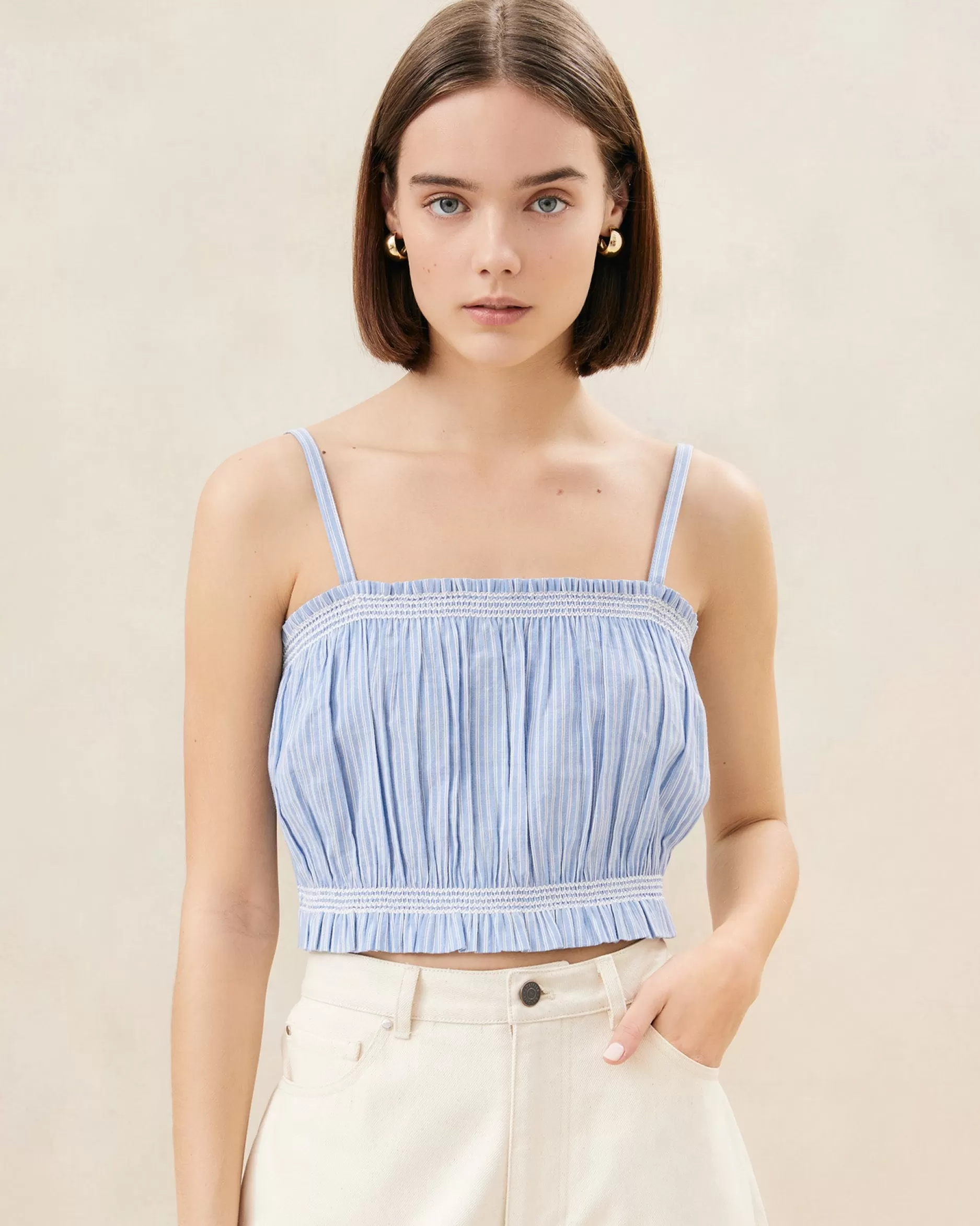 Loeffler Randall Maggie Blue/Cream Cinched Camisole