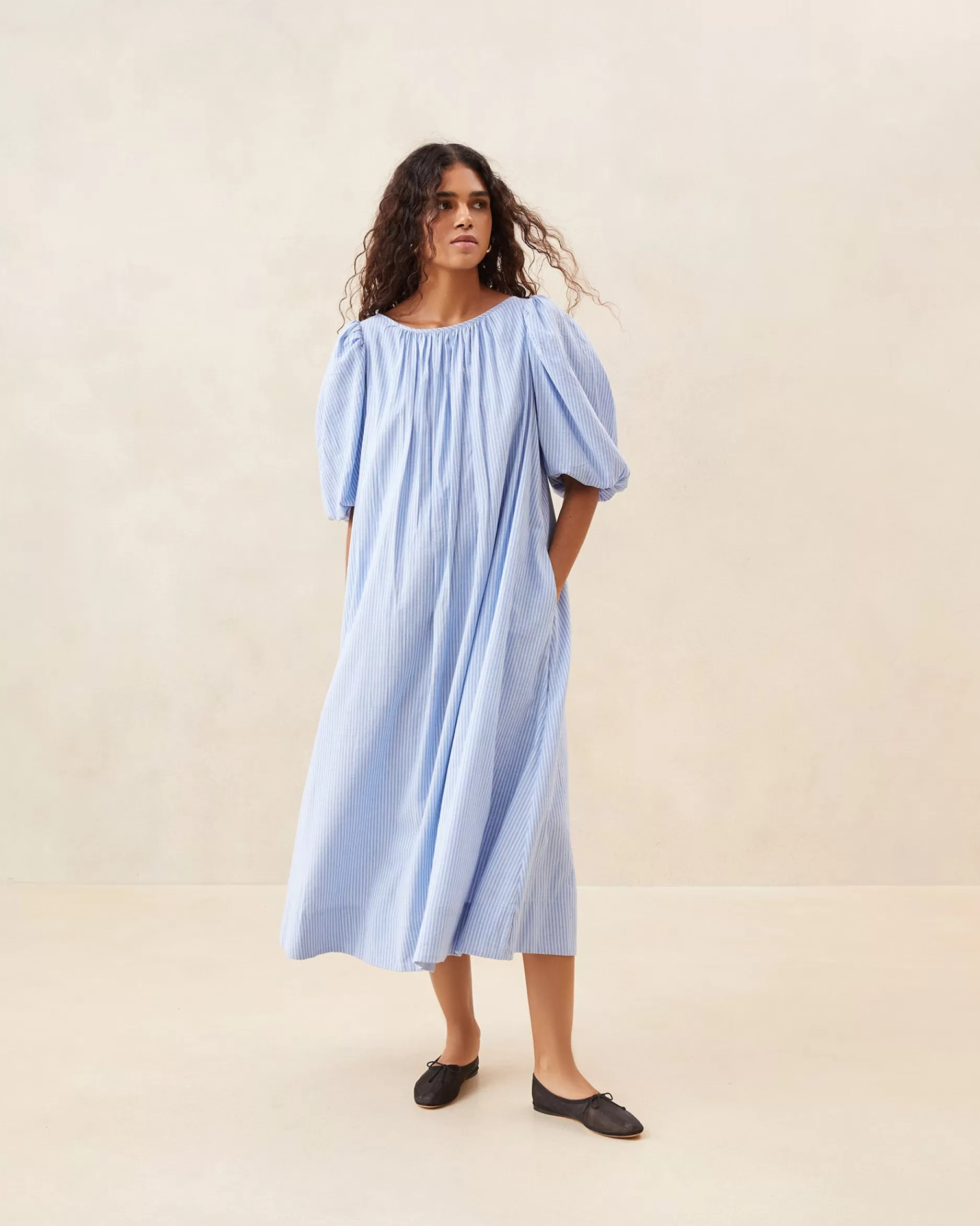 Loeffler Randall Mimi Blue Puff-Sleeve Dress