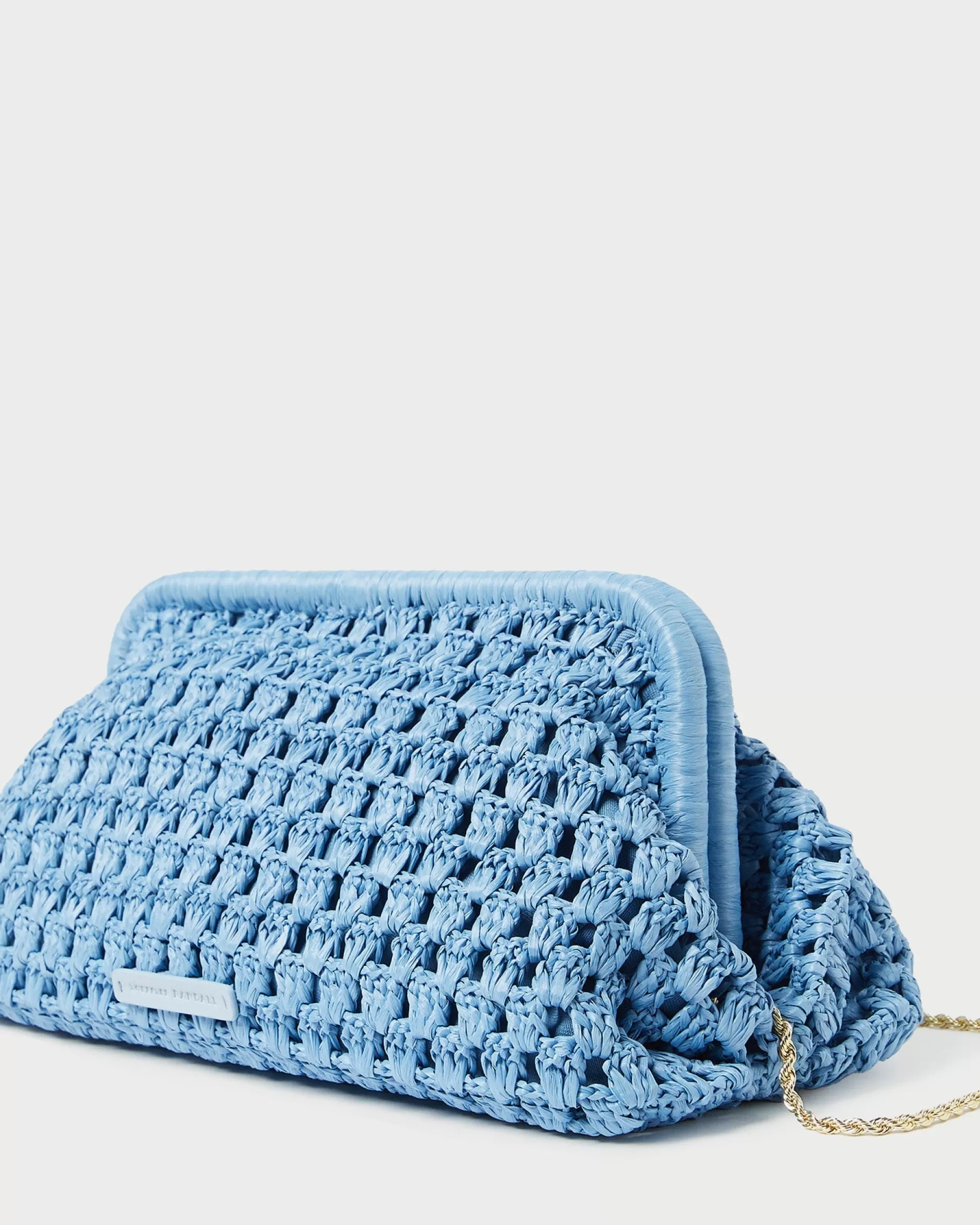 Loeffler Randall Trudie Blue Crochet Frame Clutch